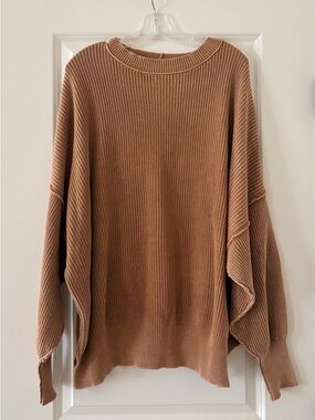 aerie Ribbed Scoop Crewneck Sweater in Camel